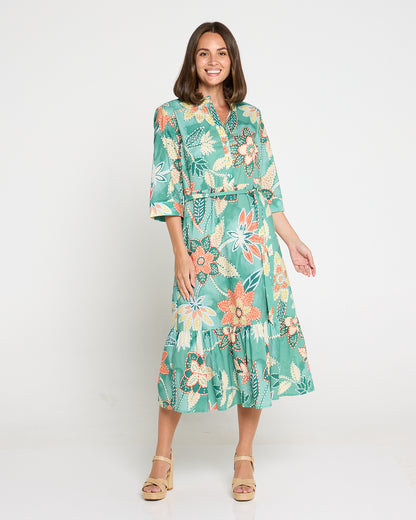 Larisa Shirt Dress - Mint/Peach Floral