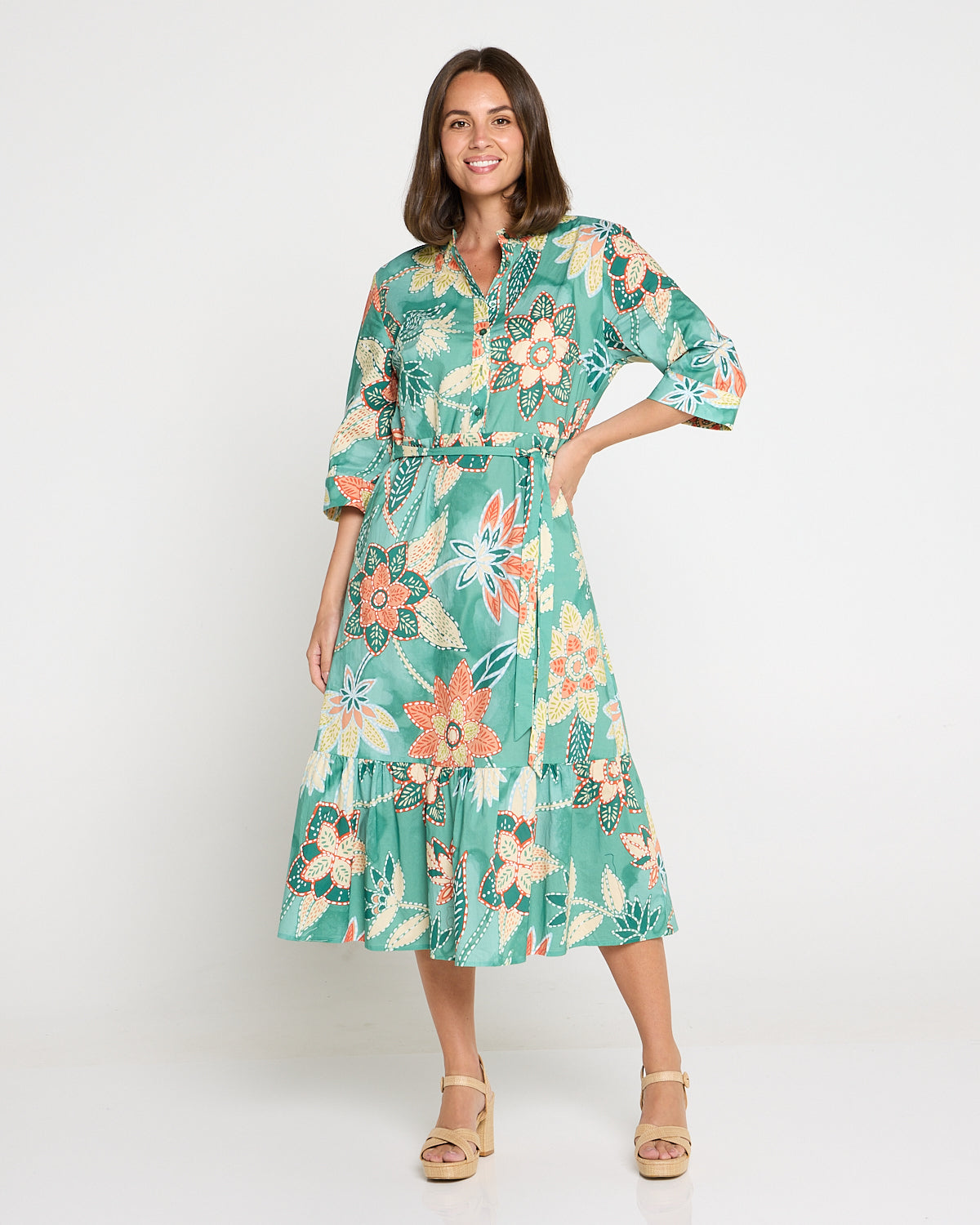 Larisa Shirt Dress - Mint/Peach Floral