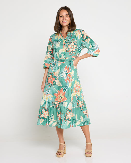 Larisa Shirt Dress - Mint/Peach Floral