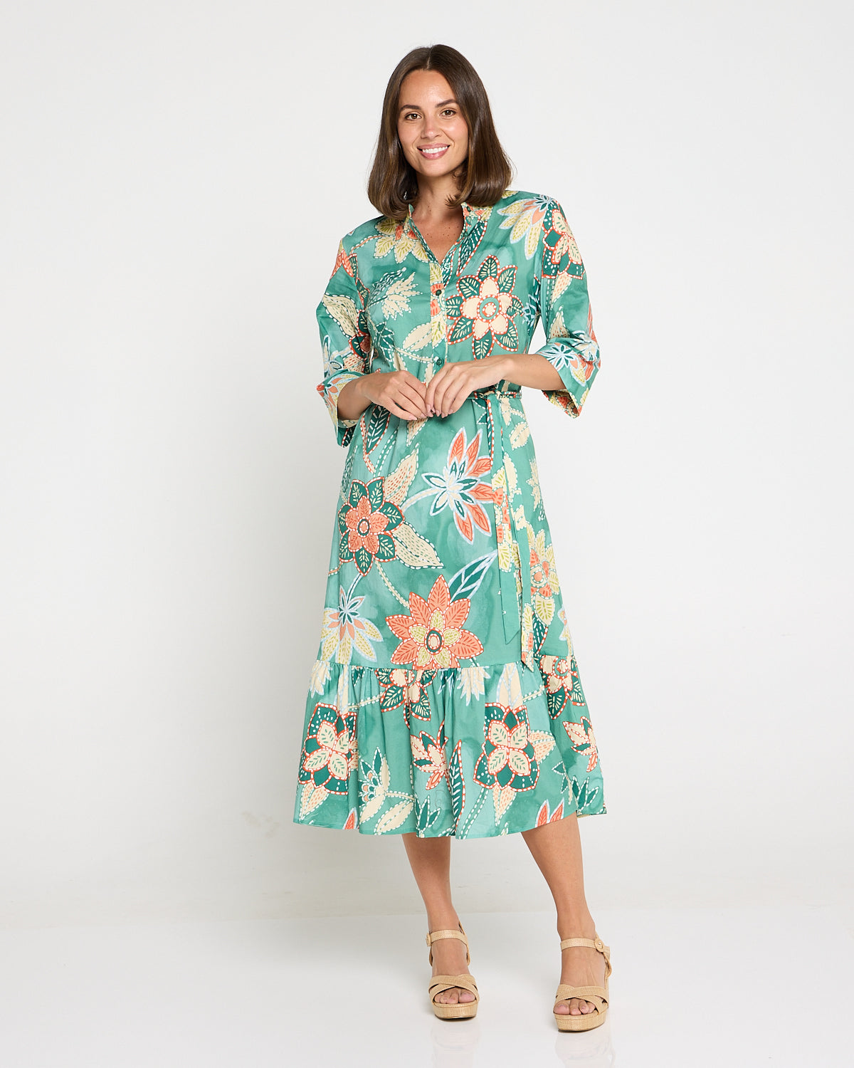 Larisa Shirt Dress - Mint/Peach Floral