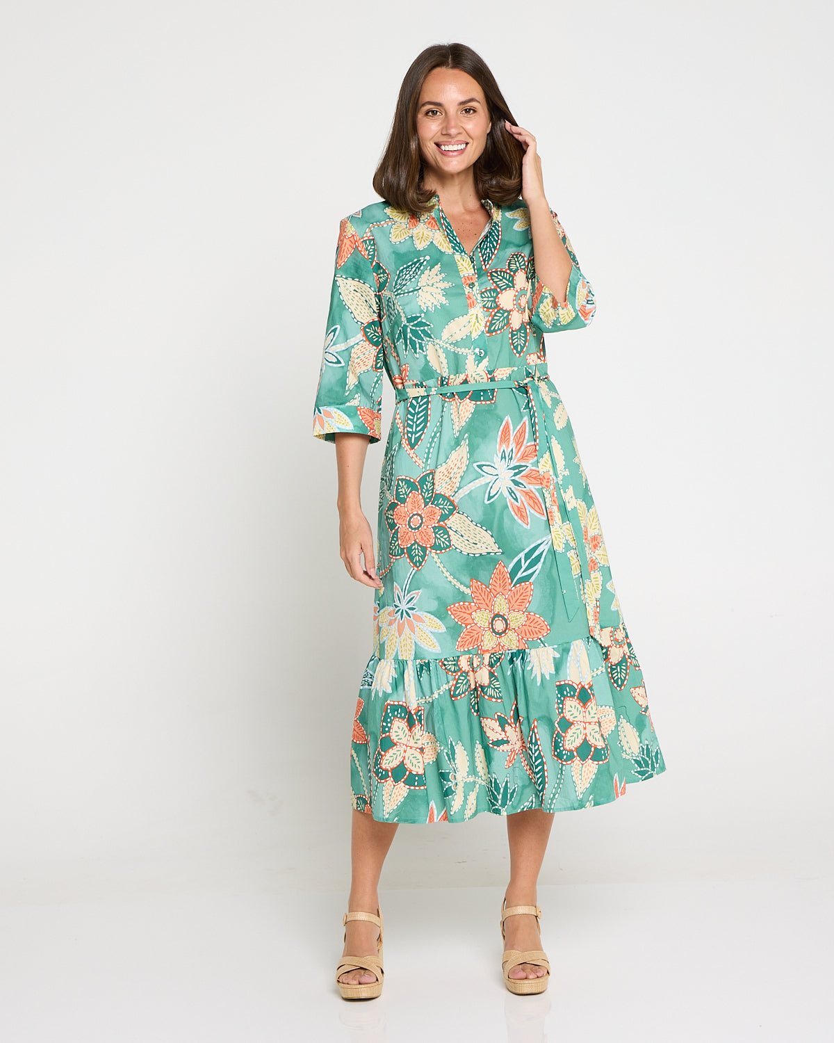 Larisa Shirt Dress - Mint/Peach Floral