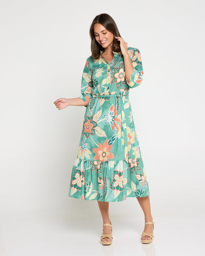 Larisa Shirt Dress - Mint/Peach Floral