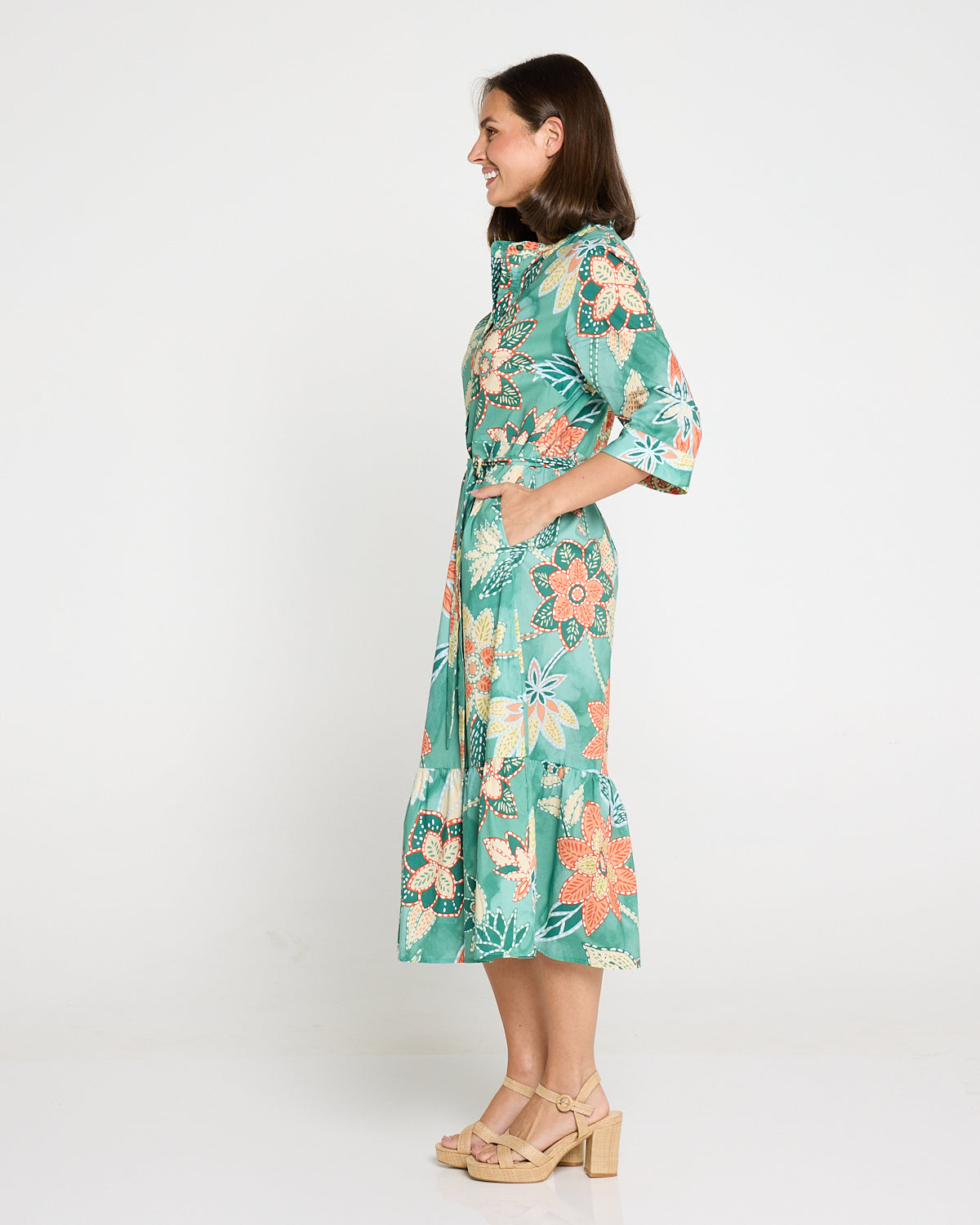 Larisa Shirt Dress - Mint/Peach Floral