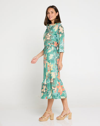 Larisa Shirt Dress - Mint/Peach Floral