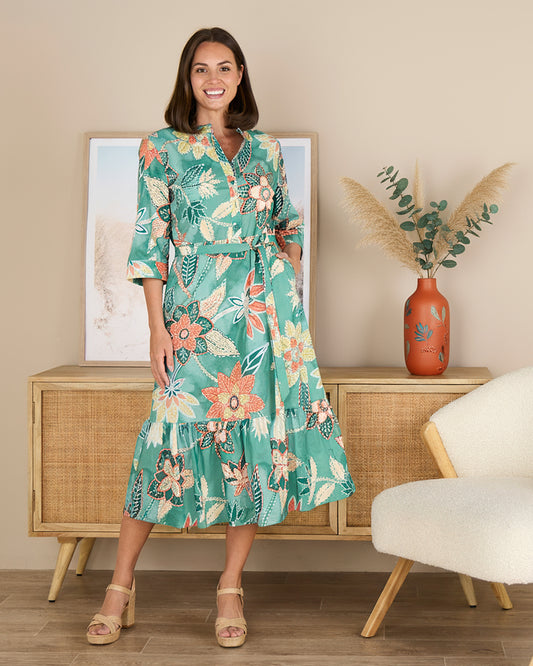 Larisa Shirt Dress - Mint/Peach Floral