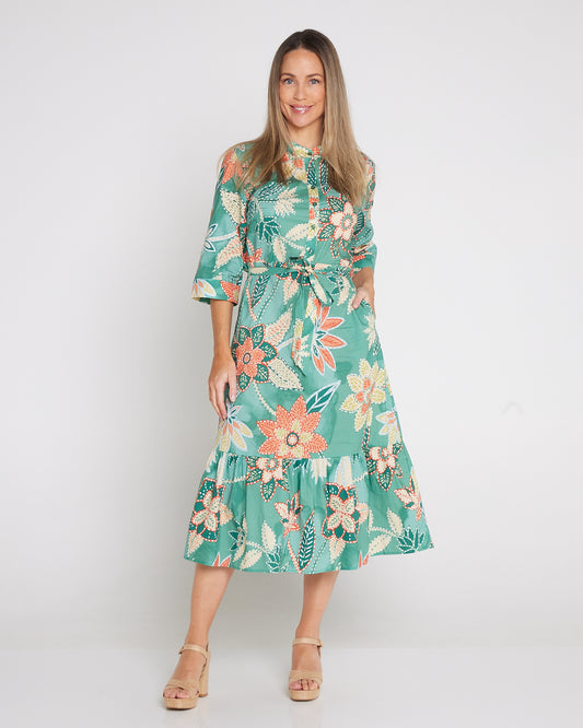 Larisa Shirt Dress - Mint/Peach Floral