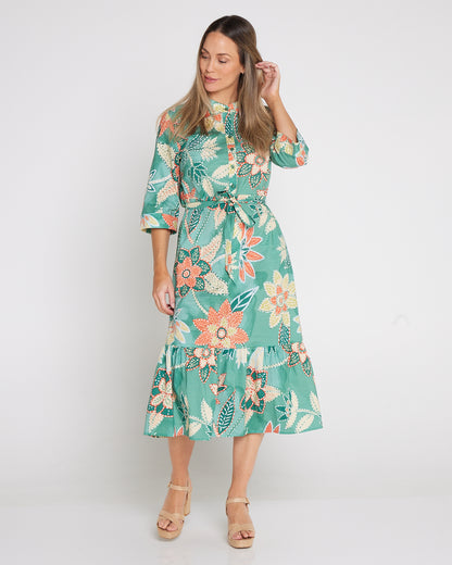 Larisa Shirt Dress - Mint/Peach Floral