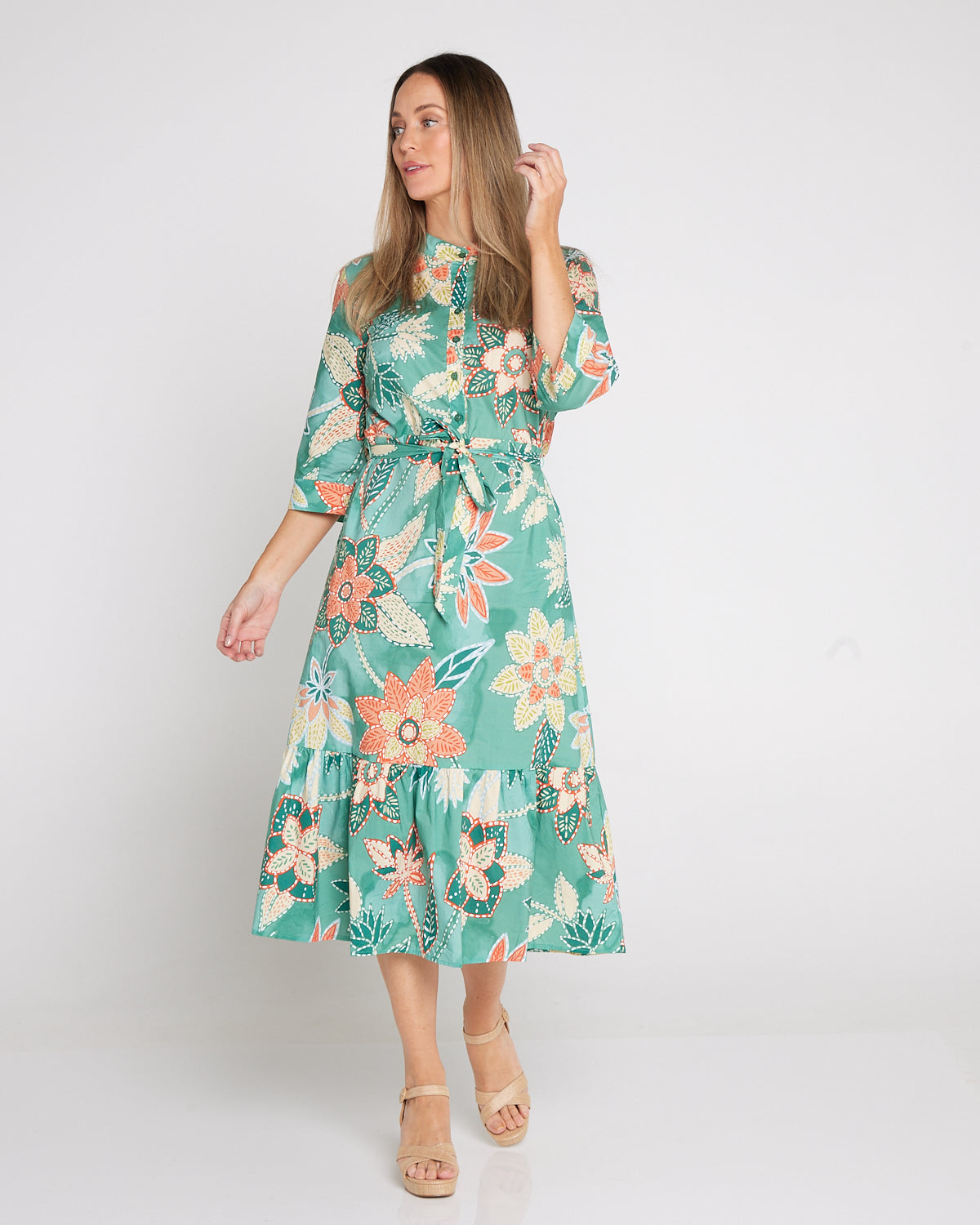 Larisa Shirt Dress - Mint/Peach Floral
