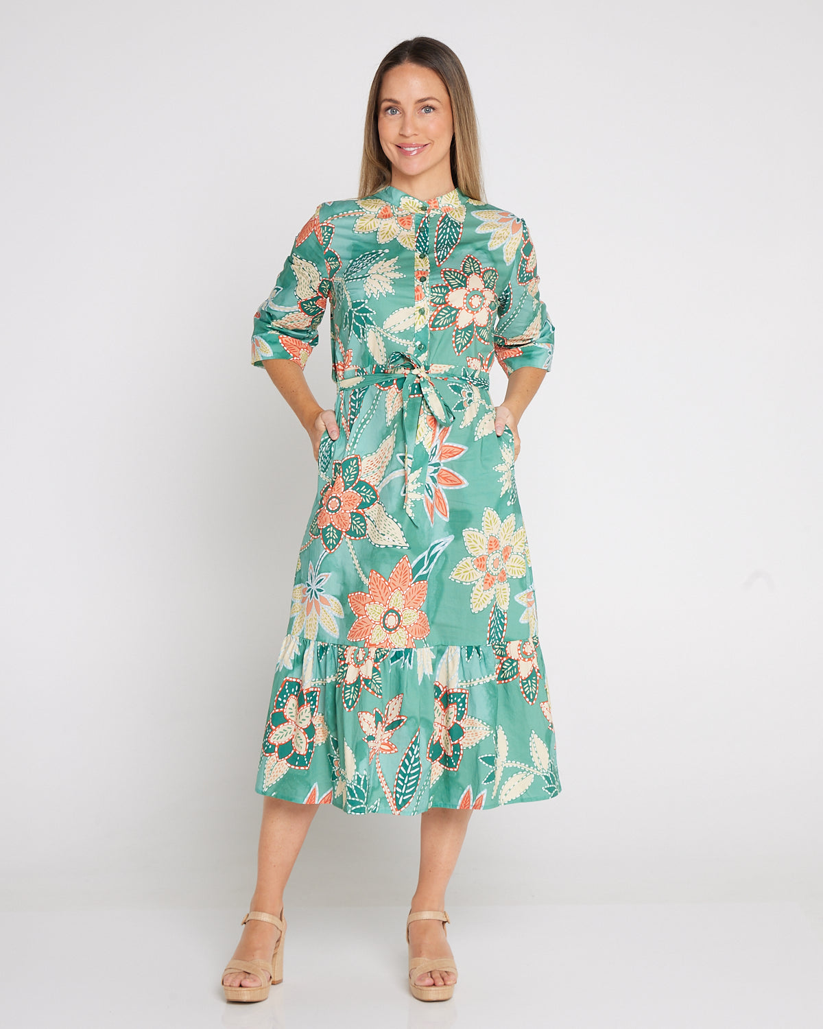 Larisa Shirt Dress - Mint/Peach Floral