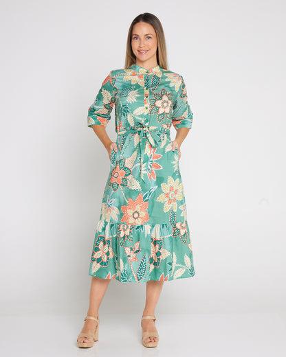 Larisa Shirt Dress - Mint/Peach Floral