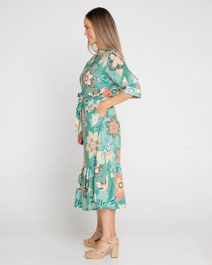 Larisa Shirt Dress - Mint/Peach Floral