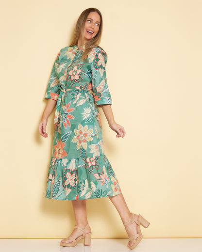 Larisa Shirt Dress - Mint/Peach Floral