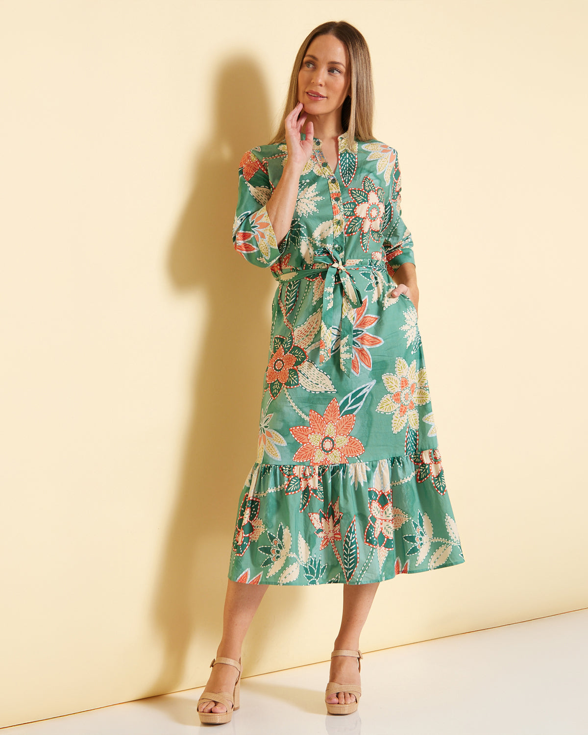Larisa Shirt Dress - Mint/Peach Floral