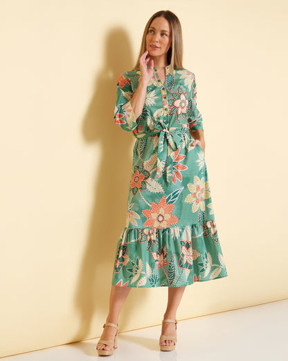 Larisa Shirt Dress - Mint/Peach Floral