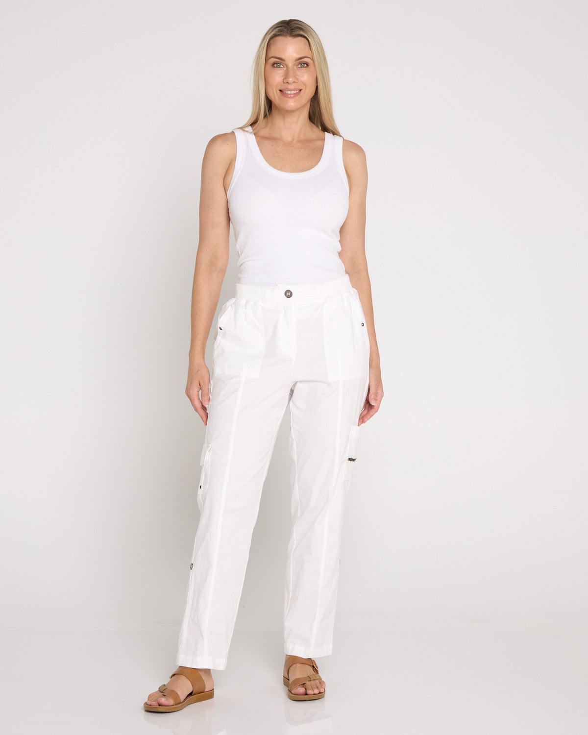 Carly Cotton Cargo Pants - White