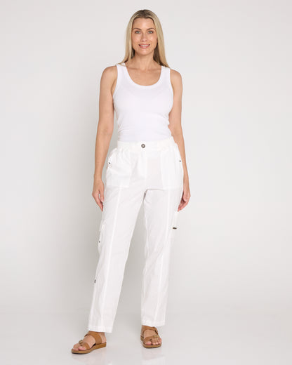 Carly Cotton Cargo Pants - White