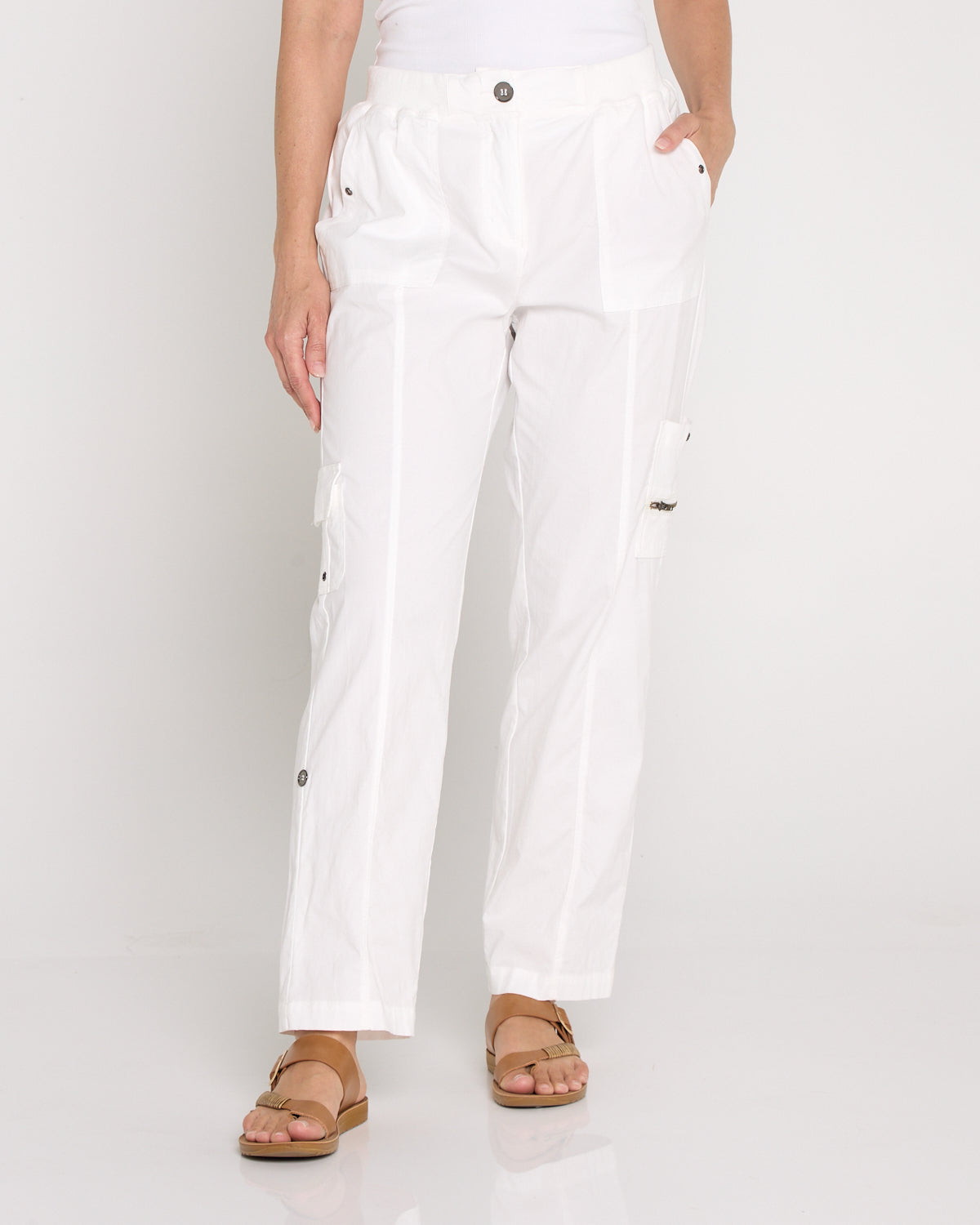 Carly Cotton Cargo Pants - White