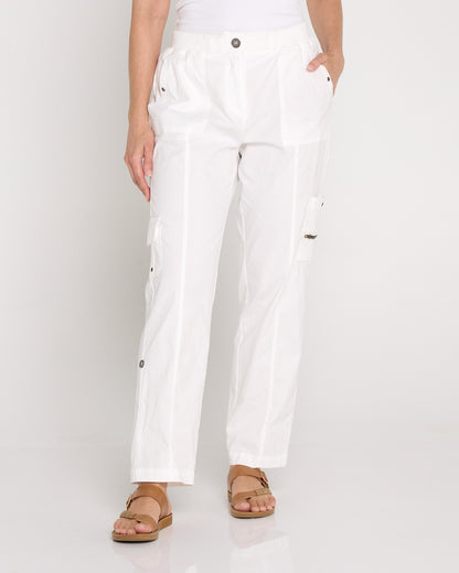 Carly Cotton Cargo Pants - White