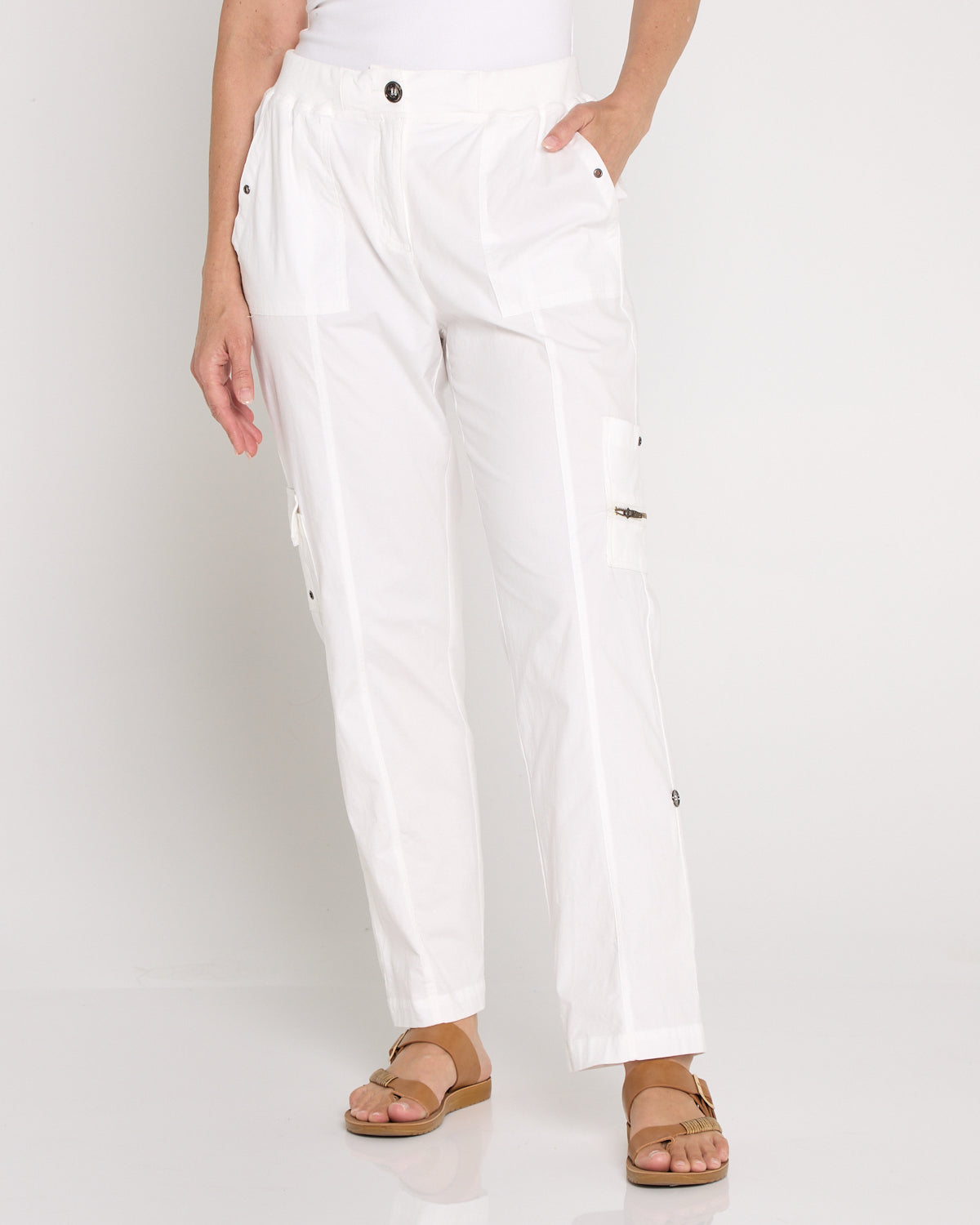 Carly Cotton Cargo Pants - White