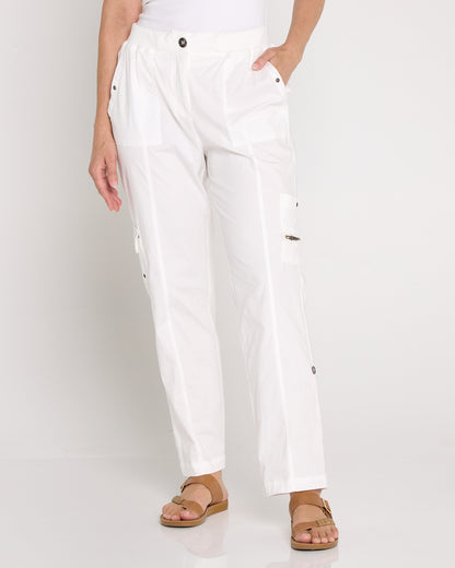 Carly Cotton Cargo Pants - White