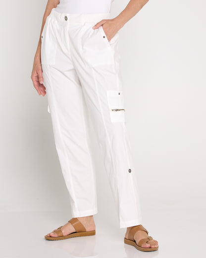 Carly Cotton Cargo Pants - White