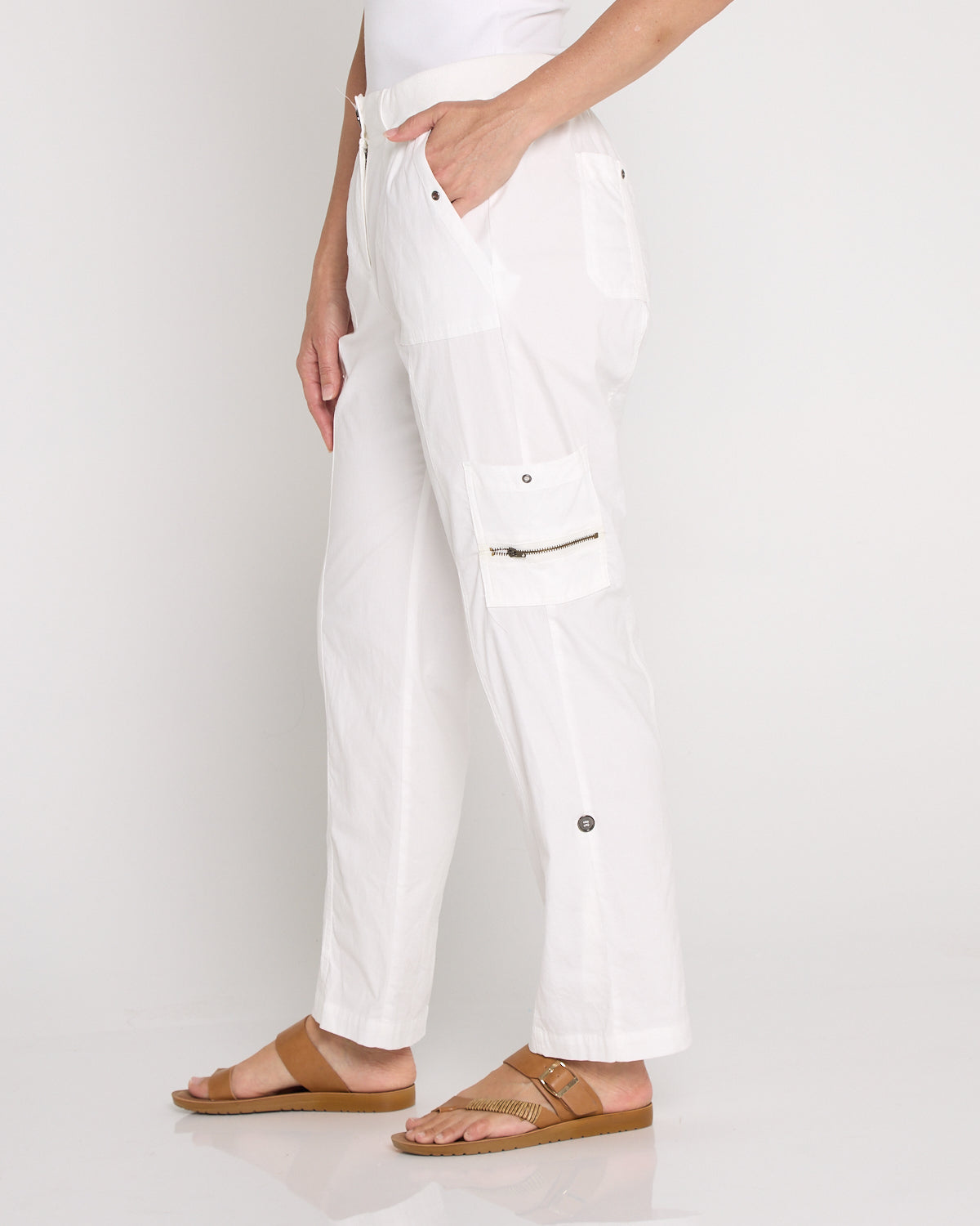 Carly Cotton Cargo Pants - White
