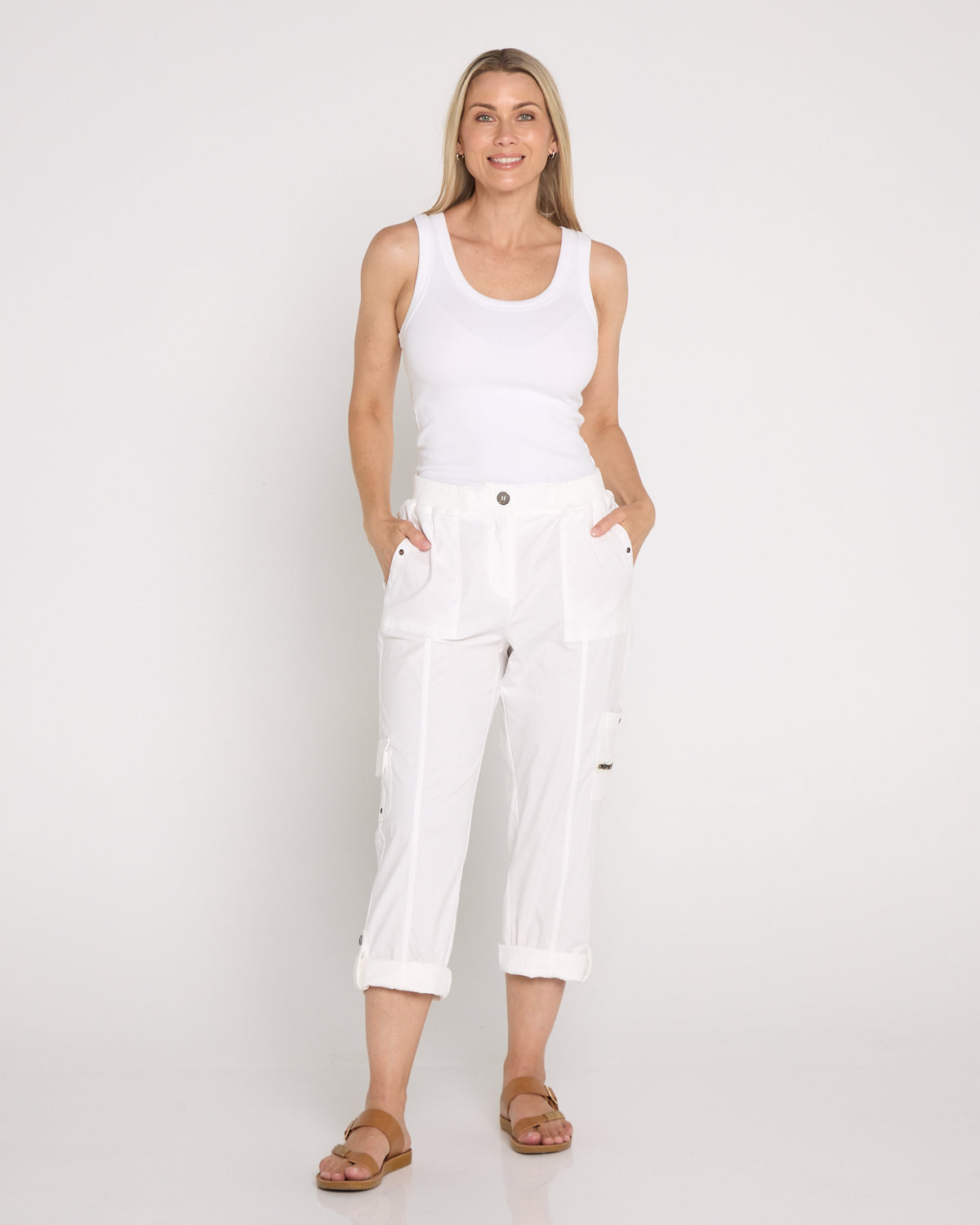 Carly Cotton Cargo Pants - White