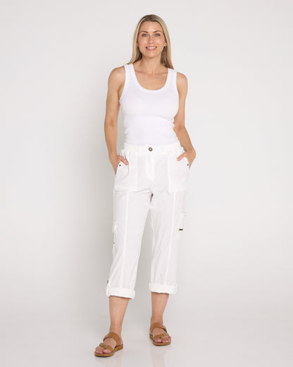 Carly Cotton Cargo Pants - White