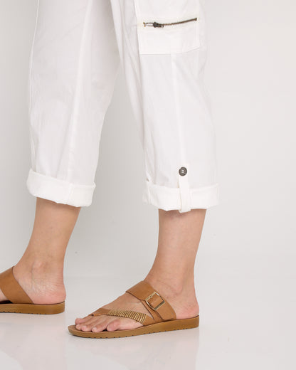 Carly Cotton Cargo Pants - White