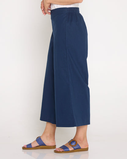 Luna Linen Wide Crop Pant - Navy
