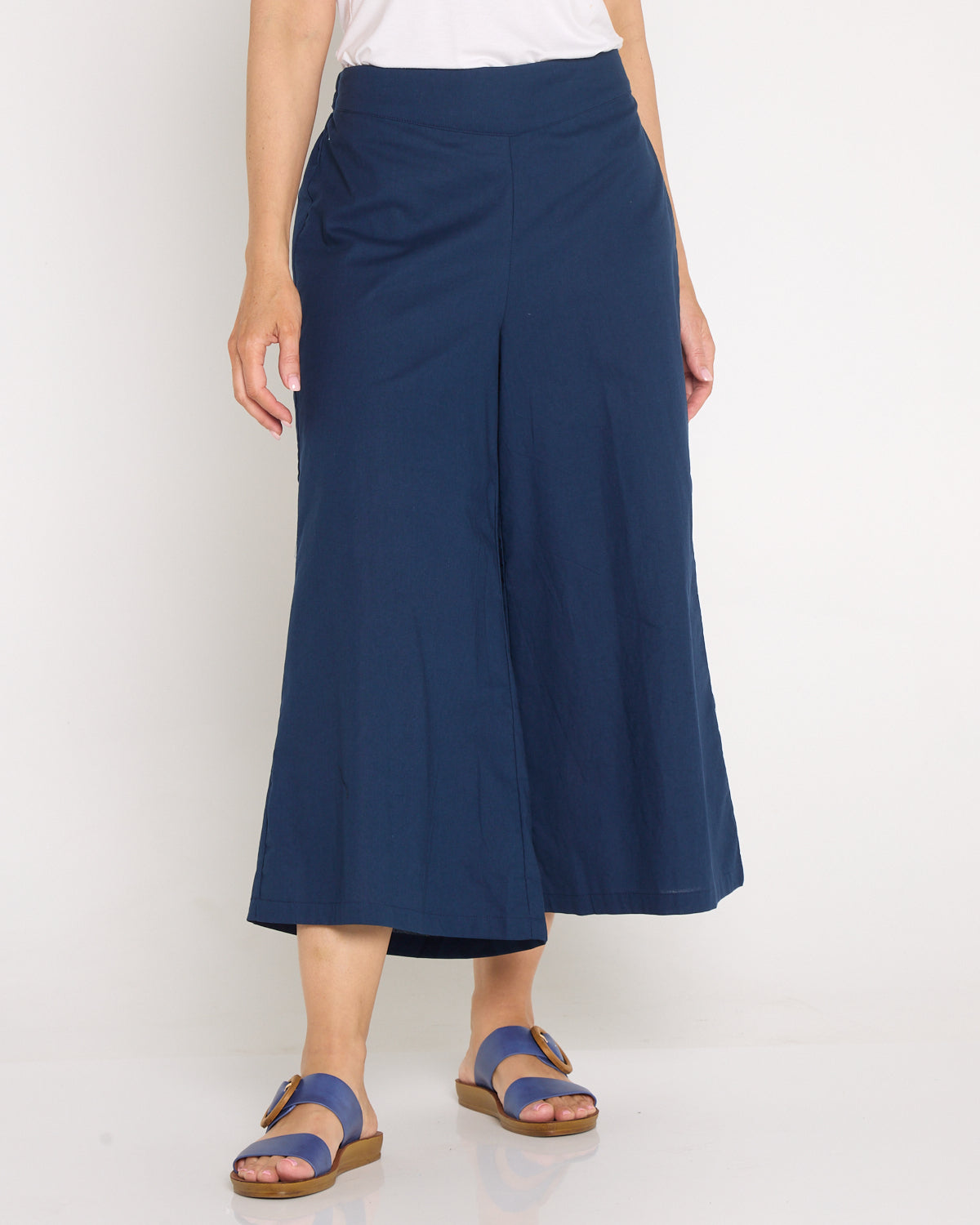 Luna Linen Wide Crop Pant - Navy