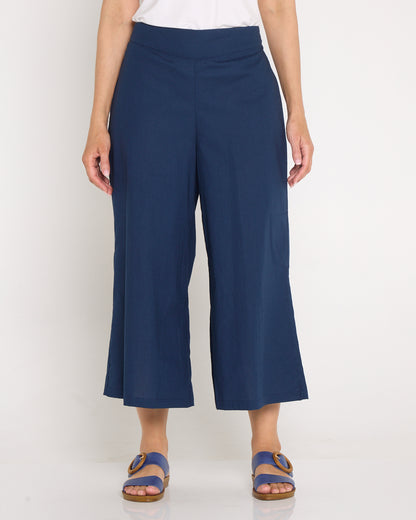 Luna Linen Wide Crop Pant - Navy