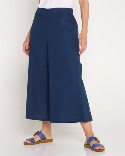 Luna Linen Wide Crop Pant - Navy