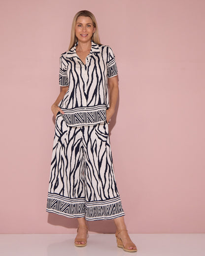 Namibia Wide Leg Crop Pants - Navy