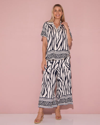 Namibia Wide Leg Crop Pants - Navy