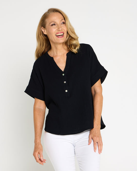Gracie Cotton Muslin Top - Black