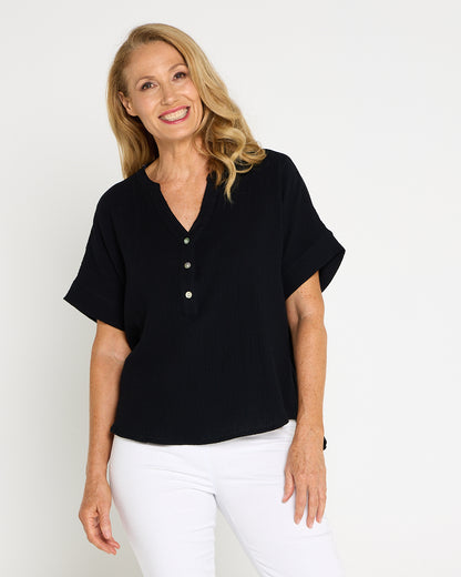 Gracie Cotton Muslin Top - Black