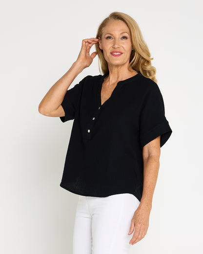 Gracie Cotton Muslin Top - Black