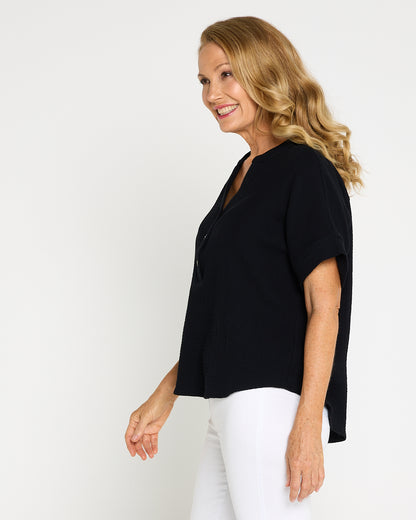 Gracie Cotton Muslin Top - Black