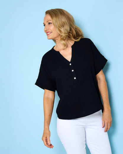 Gracie Cotton Muslin Top - Black