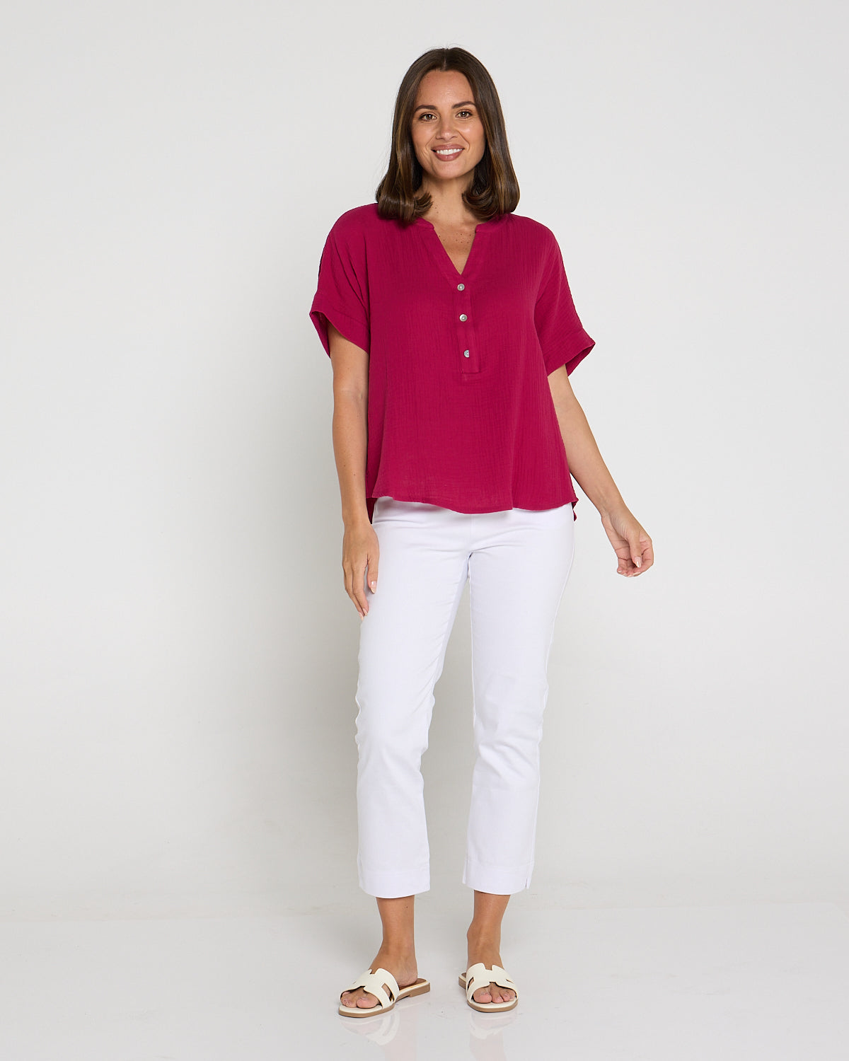 Gracie Cotton Muslin Top - Raspberry