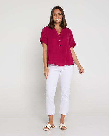 Gracie Cotton Muslin Top - Raspberry