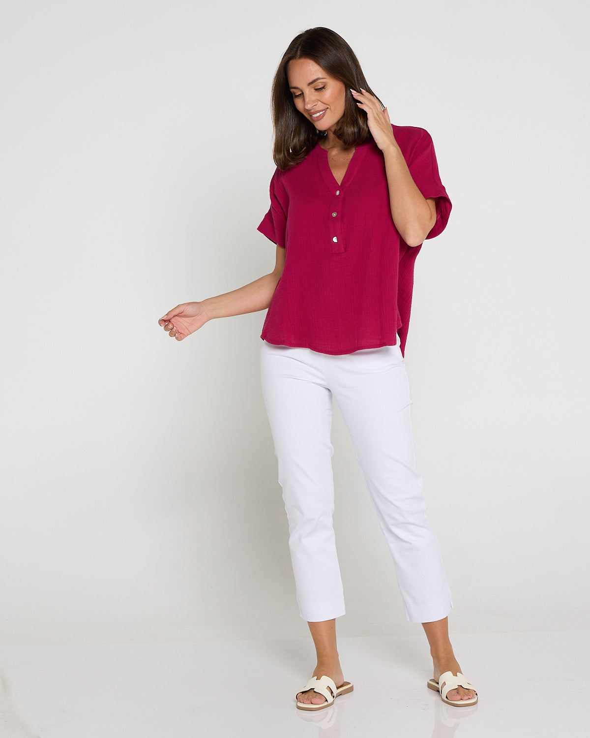 Gracie Cotton Muslin Top - Raspberry