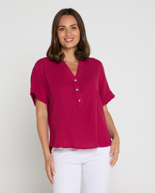 Gracie Cotton Muslin Top - Raspberry