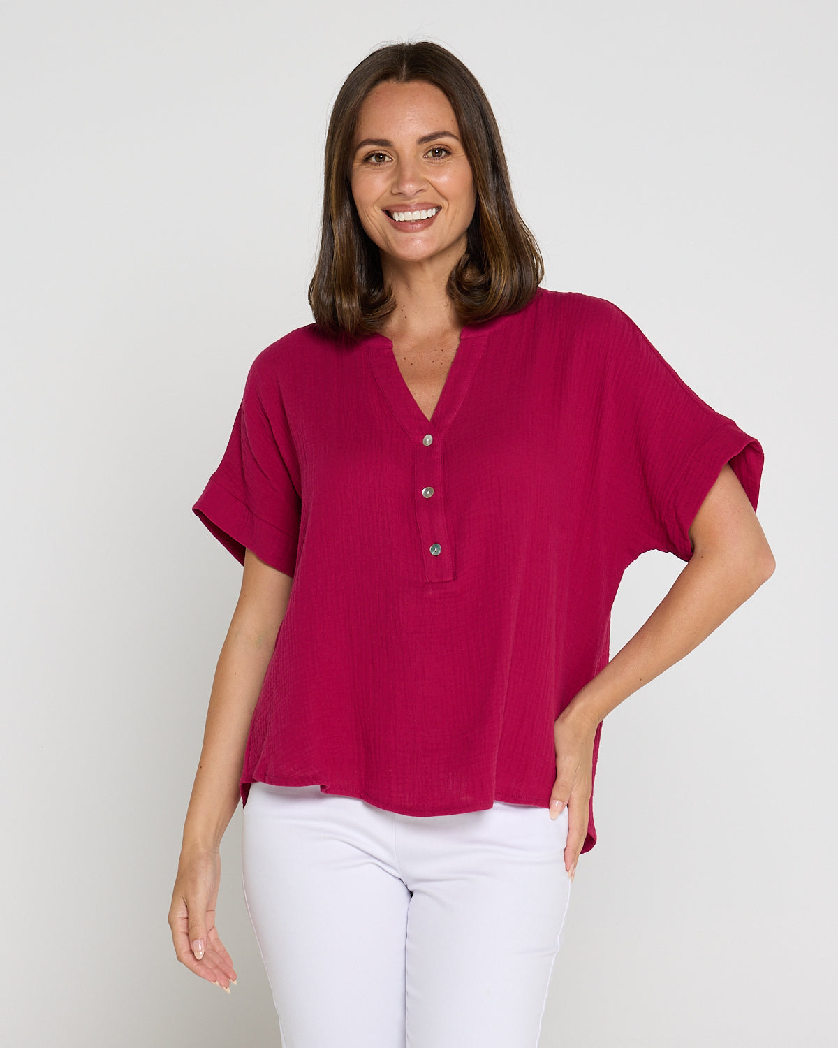 Gracie Cotton Muslin Top - Raspberry