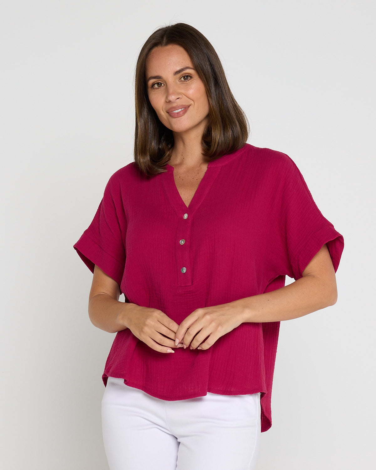 Gracie Cotton Muslin Top - Raspberry