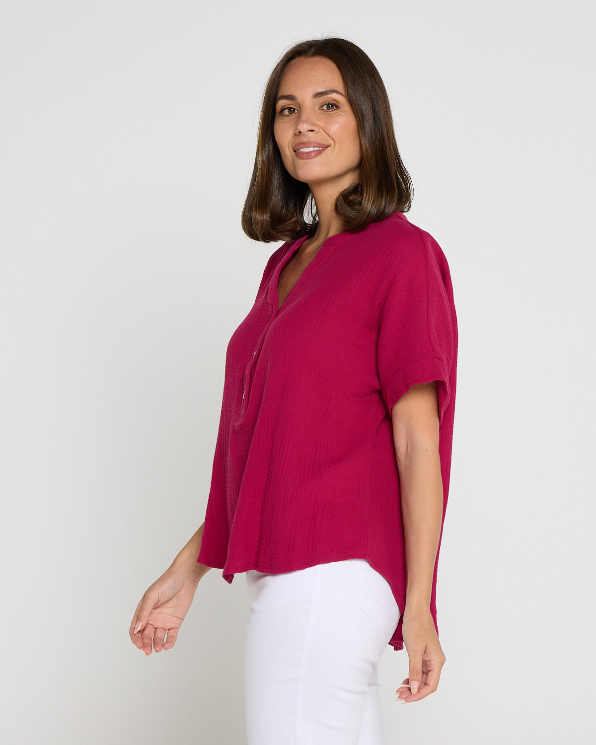 Gracie Cotton Muslin Top - Raspberry