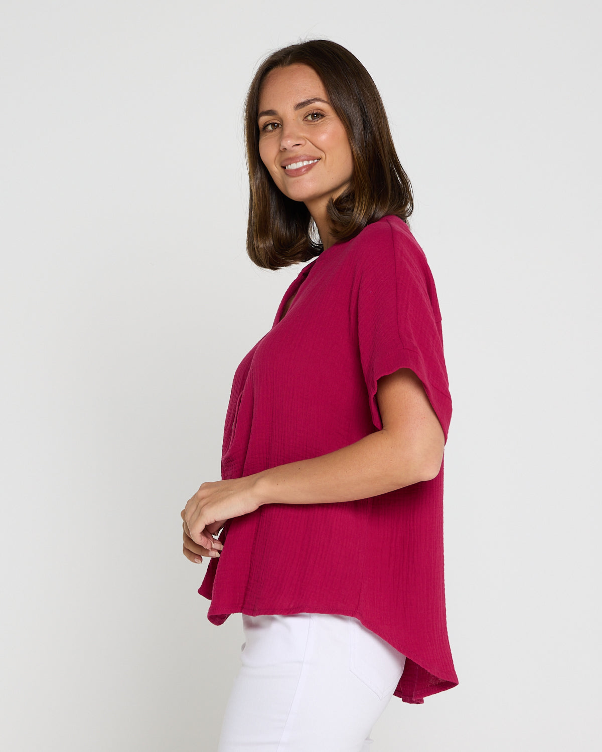 Gracie Cotton Muslin Top - Raspberry