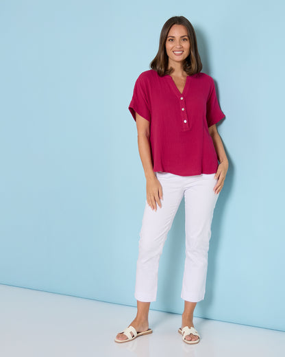Gracie Cotton Muslin Top - Raspberry