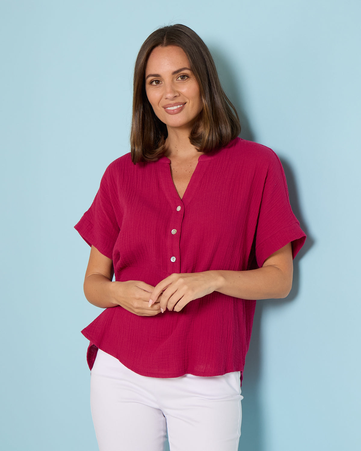 Gracie Cotton Muslin Top - Raspberry